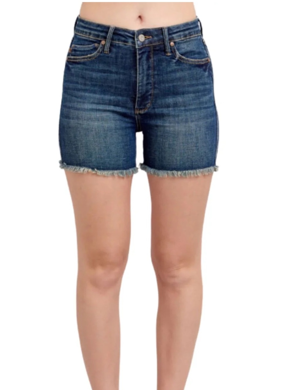 Judy Blue fresh bloom tummy control high Rise Dark Blue Denim Cutoff Shorts Sz M